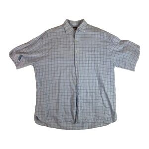 Tailorbyrd XL Blue Plaid Short Sleeve Button Up Shirt Linen Cotton Mens Collared